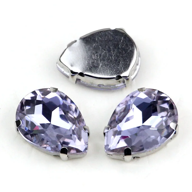 

Crystal Violet Teardrop Shape Silver Claw AAA+ Crystal Glass Flatback Sew On Rhinestones For DIY Apparel Accessories