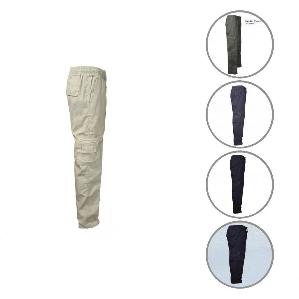 

Comfy Fashion Solid Color Drawstring Men Cargo Pants Skin-Touch Training Slacks Large Pockets for Trekking