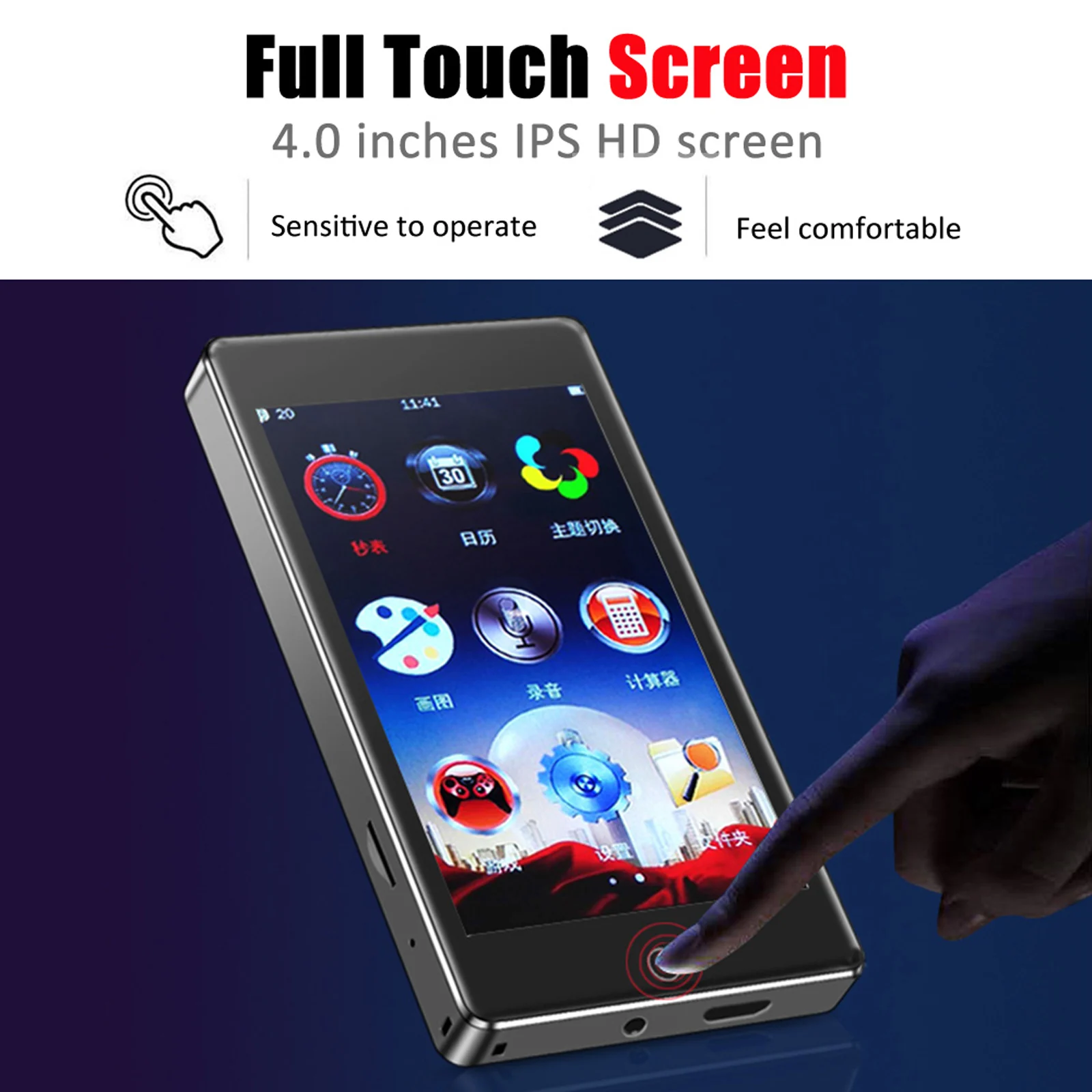 RUIZU H1 8GB MP3 Player Full Touch Screen BT5.0 Portable Digital Music FM Radio Receiver Recording with Mic Headphones | Электроника