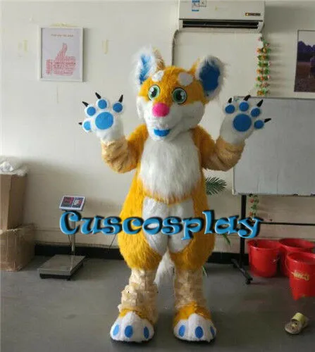 

Adult Yellow Plush Husky cartoon Mascot Costume outfit fancy Dress Advertising for Carnival Halloween Xmas Easter party event