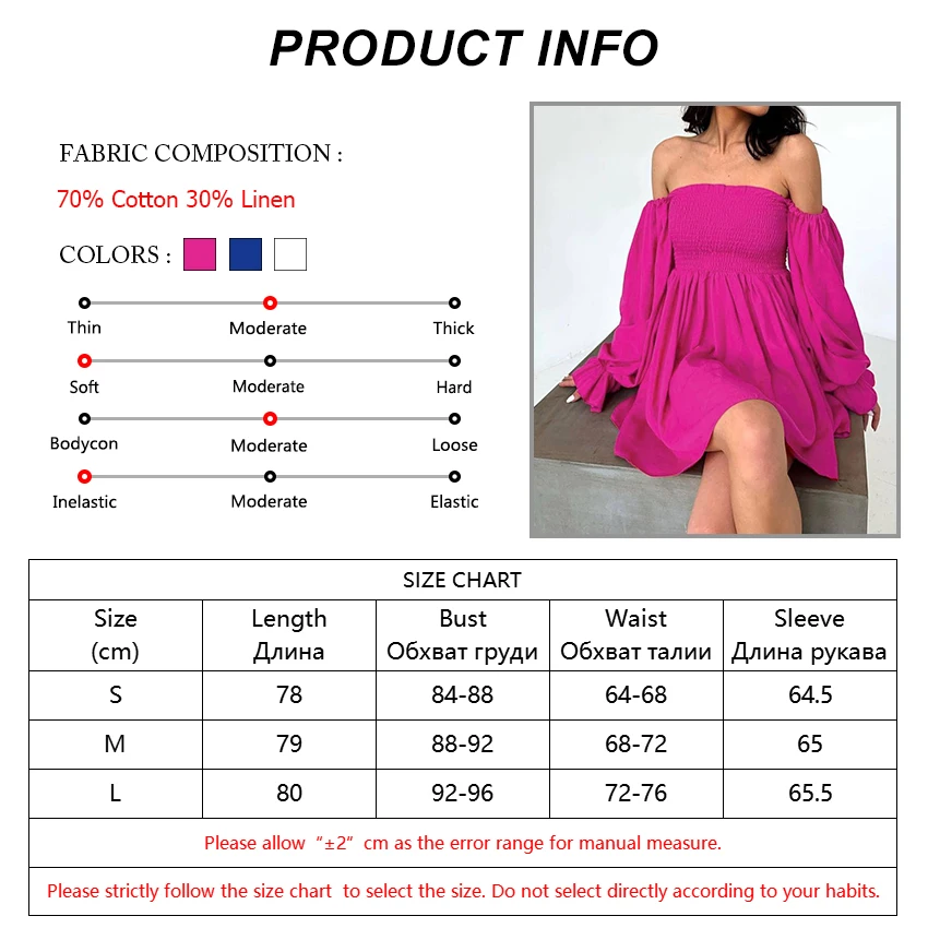 

OOTN Slash Neck Off The Shoulder Lantern Sleeve Ruffled Sexy Dress Women Fit Flare Cotton Linen Pleated Mini Dress Lady Spring