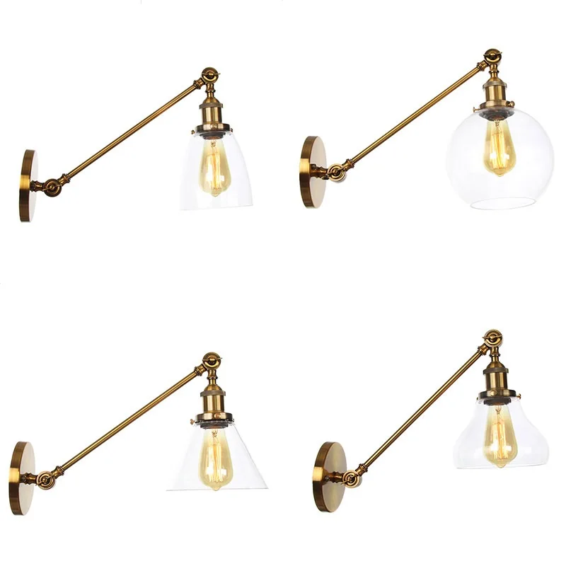 

Edison Retro Loft Style Industrial Wall Lamp With Glass Lampshade Brass Vintage Wall Sconce Stair Light Fixtures