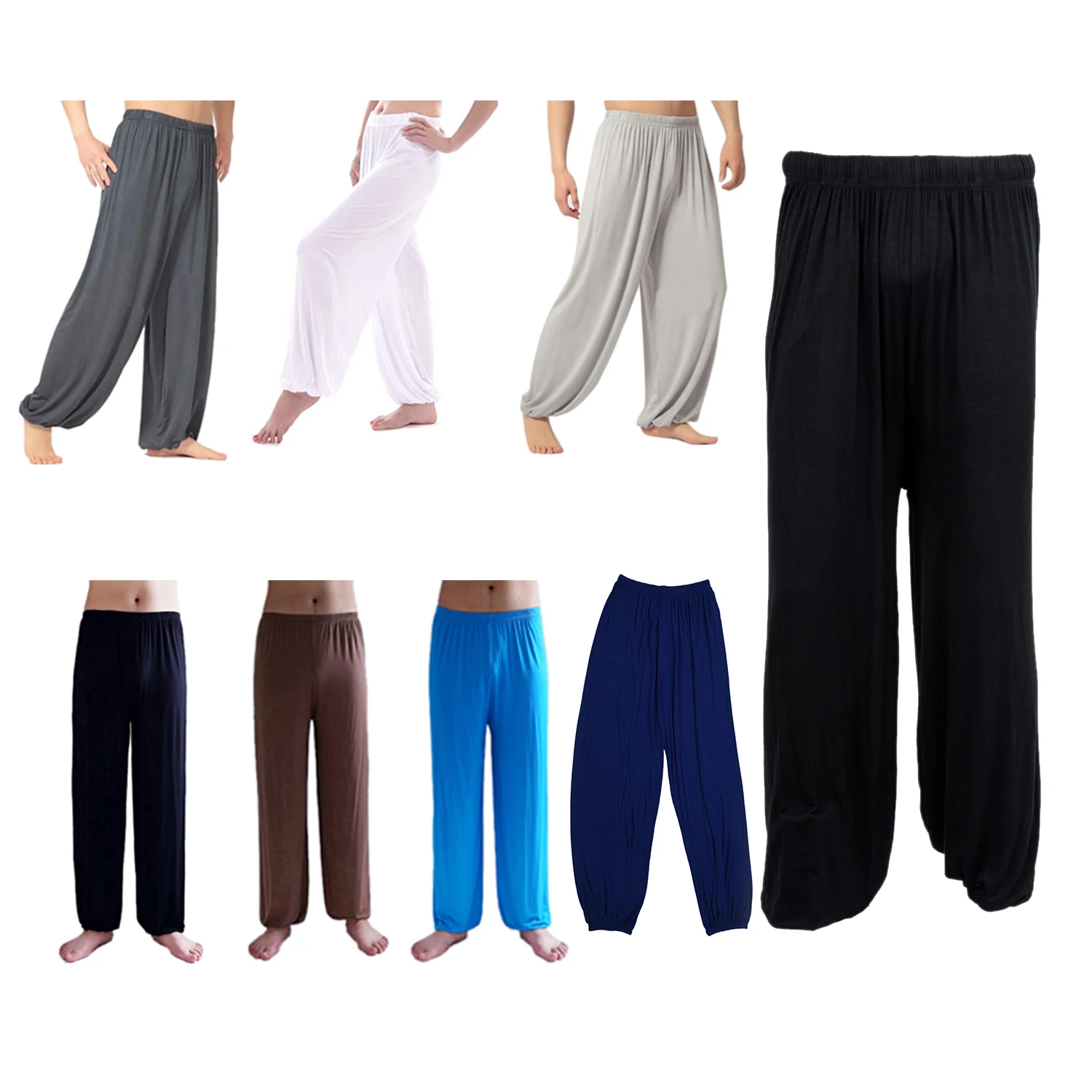 

yoga pants Loose Modal bloomers pants home tai chi harem joggers sweat Pants both men and women-Dark Blue,XXXL