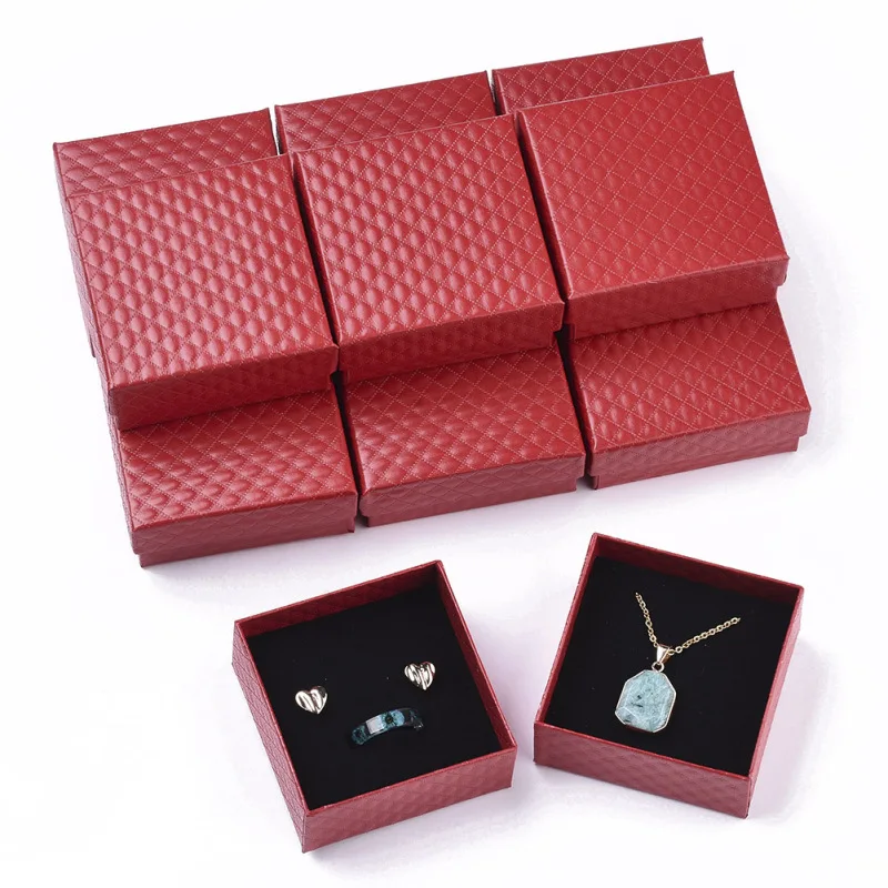 12pcs Cardboard Jewelry Boxes for Pendant & Earring & Ring with Sponge Inside Square Red Black White 7.5x7.5x3.5cm