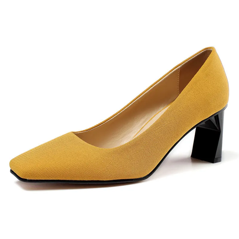 

Women Pumps Shoes Fabric Slip-On Square Toe 4.5cm Solid Thick High Heels Solid Sexy Lady Casual Office Female Shoes Plus Size