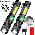 Суперяркий Светодиодный фонарик 8000 лм, USB, перезаряжаемый фонарик с магнитным хвостом, масштабируемый фонарик с боковым освещением Cob для кемпинга