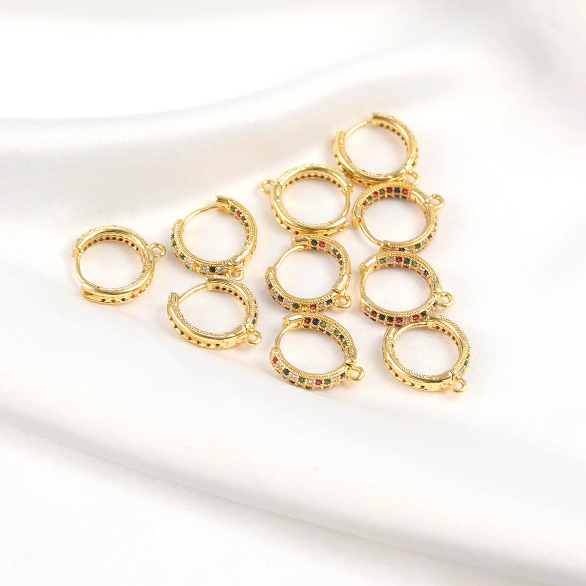 

2pcs Copper Inlaid Color Zircon Real Gold Plated C-shaped Ear Hook With Hanging Earrings Accessories Handmade Earring Jewelry