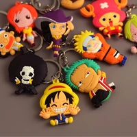 anime one piece 3d keychain toys luffy zoro sanji nami chooper soft pvc pendant rings stranger things eleven dustin collectible