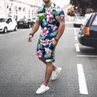 Мужской спортивный костюм из 2 предметов, футболка с коротким рукавом и шорты с цветочным принтом, лето 2021