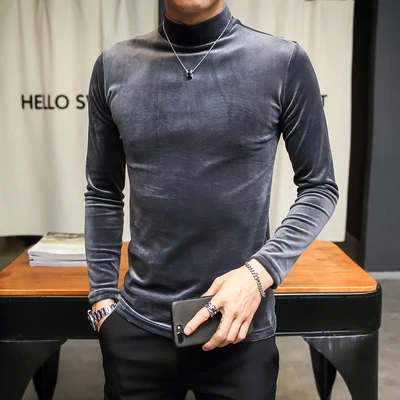 Новинка 2019 Мужская футболка с высоким воротником в Корейском стиле красивая