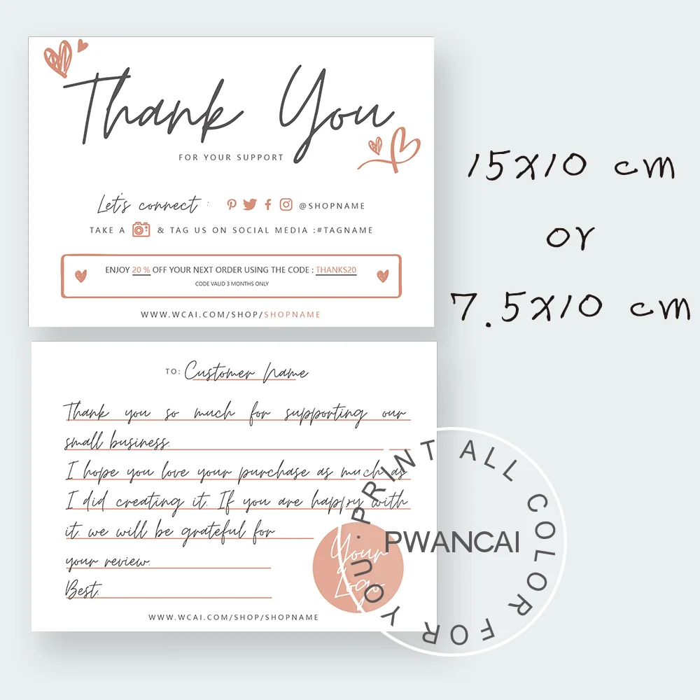 Orange DIY Printable Thanks Card With Code Coupon,Editable Thank You For Your Support Card For Your Order Note 4X3inch/4X6inch