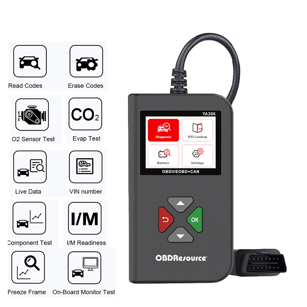 Диагностический сканер YA206 OBD2 профессиональный для диагностики двигателя |