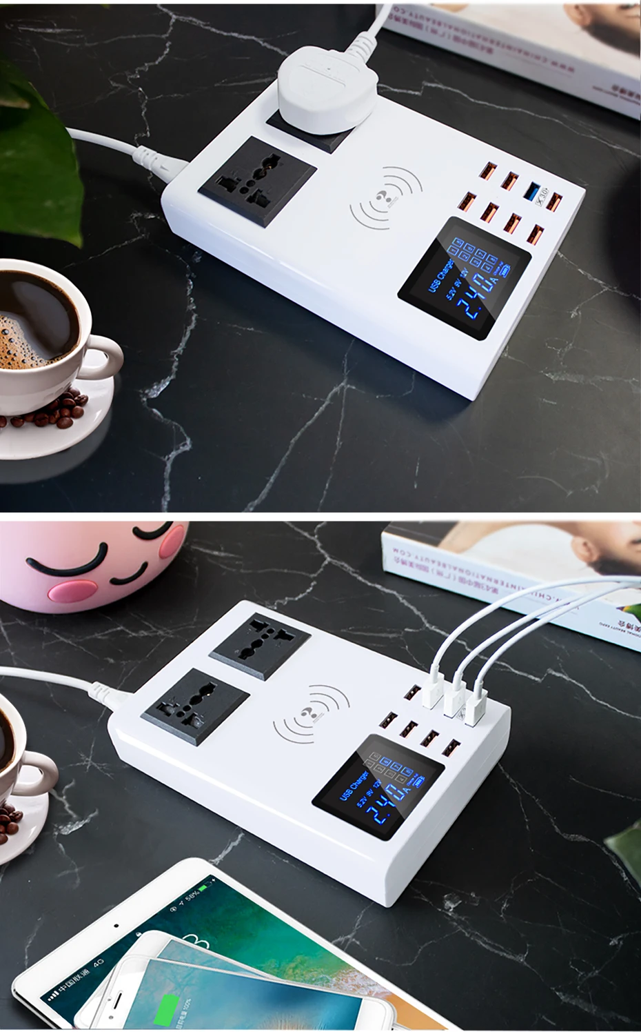 QC3.0 быстрое зарядное устройство беспроводное 8 портов USB зарядное устройство смарт универсальное для iphone X 7 samsung S10 Xiaomi настольная розетка адаптер концентратор