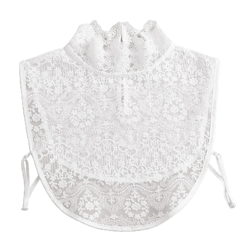 

Women Ruffles Turtleneck Fake Collar Floral Lace Curved Detachable Half Blouse F3MD