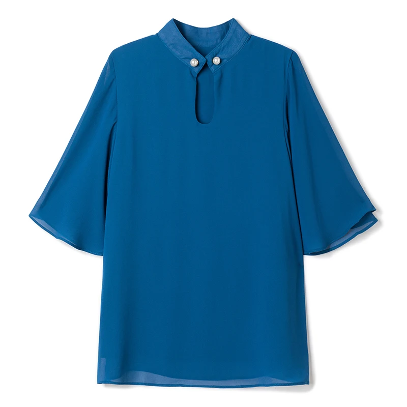 

COIGARSAM 3XL Plus Size Fashion Short Sleeve blouse women New Summer Loose Chiffon blusas womens tops and blouses Blue 3641