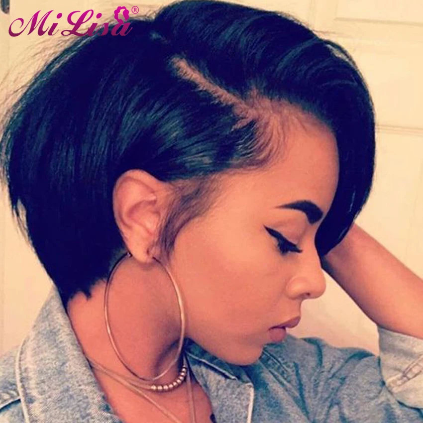 

Парик из перуанских коротких волос Pixie Cut, парики из человеческих волос для чернокожих женщин, человеческие волосы Remy, предварительно отобра...