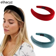 1PC Women Padded Wide Sponge Headband Glitter Velvet Sweet Candy Color Hair Hoop Vintage Party Stretchy Thick Headpiece (3)