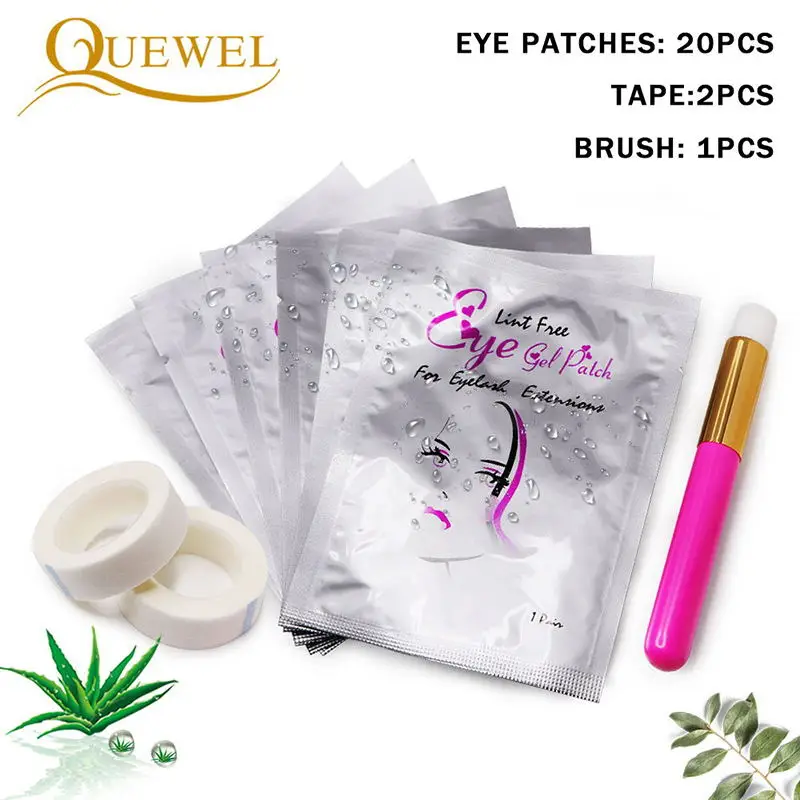 Quewel Eyelash Extension Practice Eye Patches Set Disposable Eye Gel Patch lashes Extension Eye Tape Cleaning Brush Makeup Tool - Цвет: Silver1Patches 20pcs