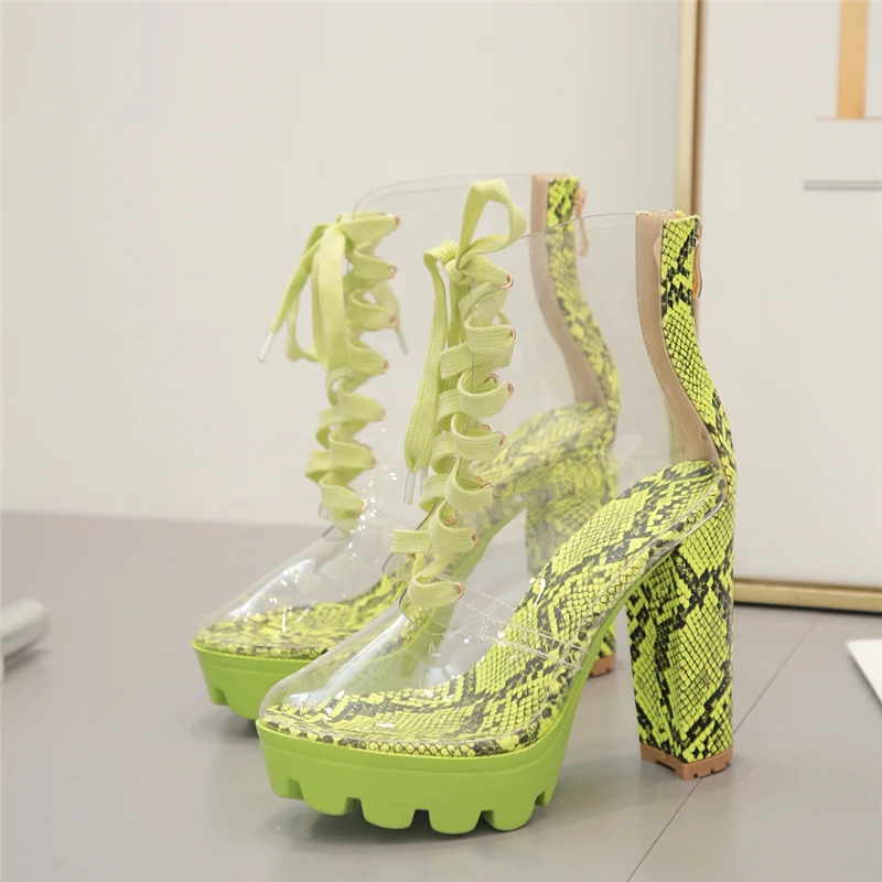 Босоножки женские на платформе и высоком каблуке прозрачные сандалии из ПВХ со