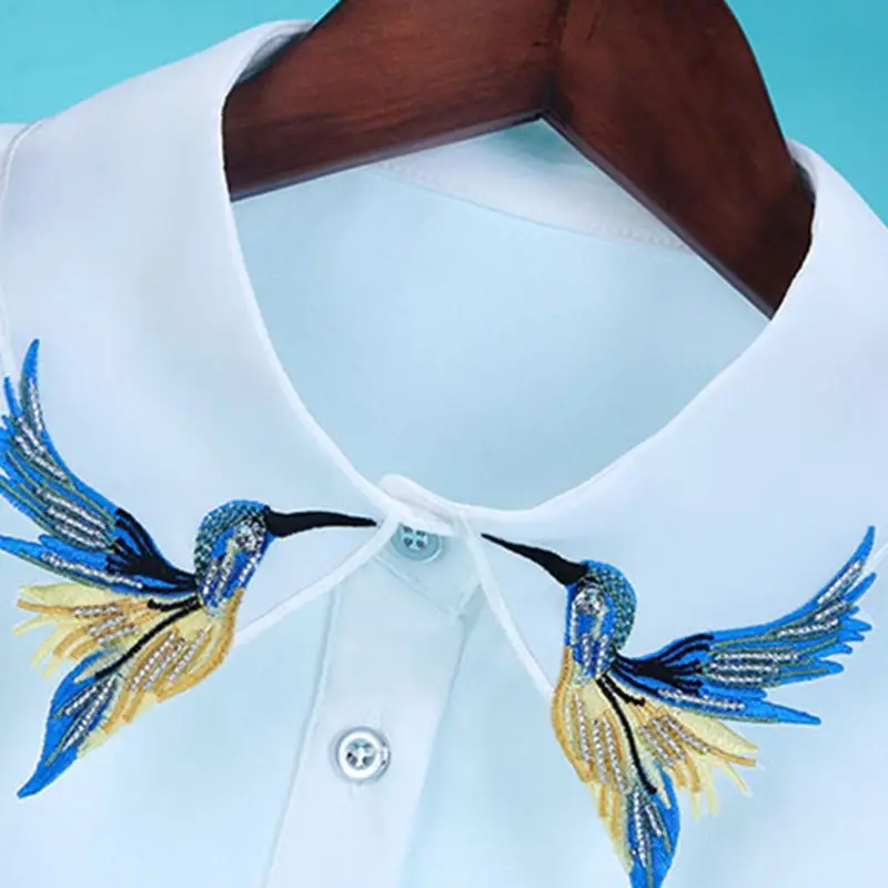 

Women Shirt Fake Collar Tie Fashion Heavy Bird Embroidery Crystal Sewing Detachable Collar False Collar Lapel Blouse Top