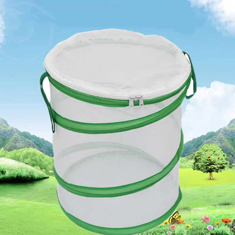 Hot Mini Butterfly Habitat Cage Cylindrical Pop-up Mesh Terrarium with Hanging Strap Zipper Closure on the Top for Insect | Спорт и