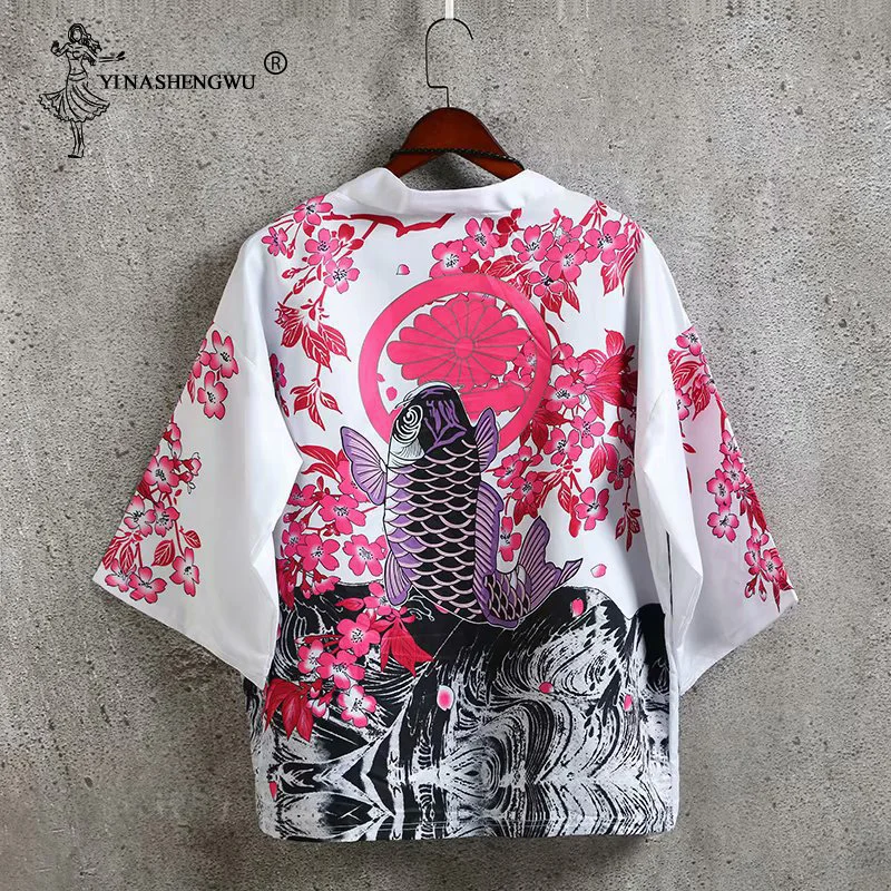 as picture Kimonos Кардиган для мужчин юката женское традиционное японское кимоно унисекс Harajuku пляжная свободная тонкая рубашка Солнцезащитная рубашка пальто - Цвет: as picture