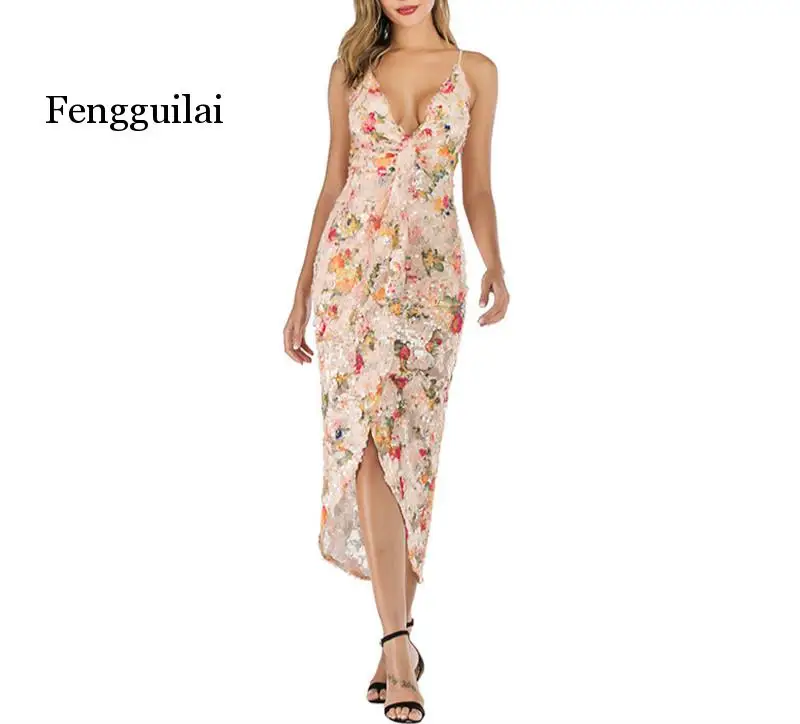 

Женское длинное платье на бретельках, элегантное облегающее винтажное платье с принтом и блестками, Бандажное платье с открытой спиной Веч...