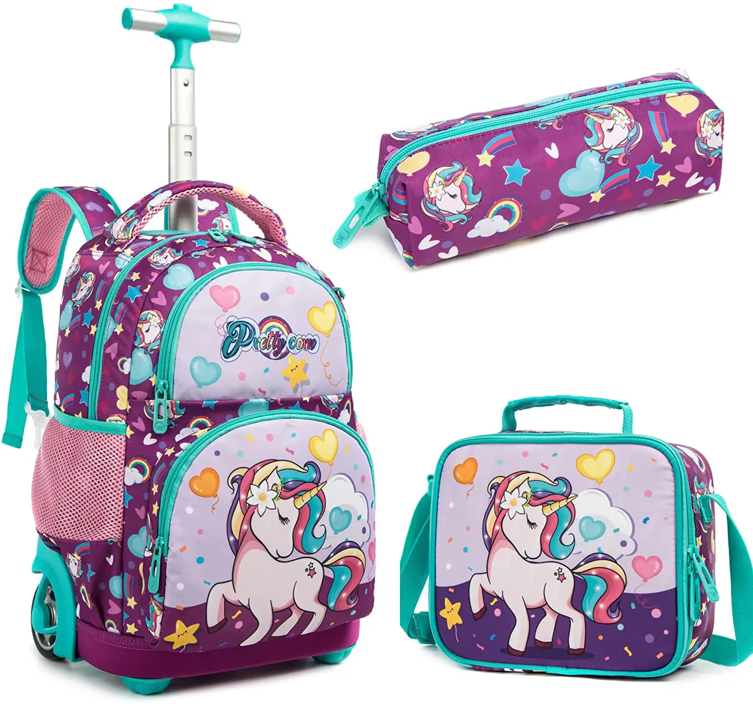 Детский рюкзак на колесиках, 16 дюймов, 3 в 1, с сумкой для завтрака и чехлом-карандашом для мальчиков и девочек