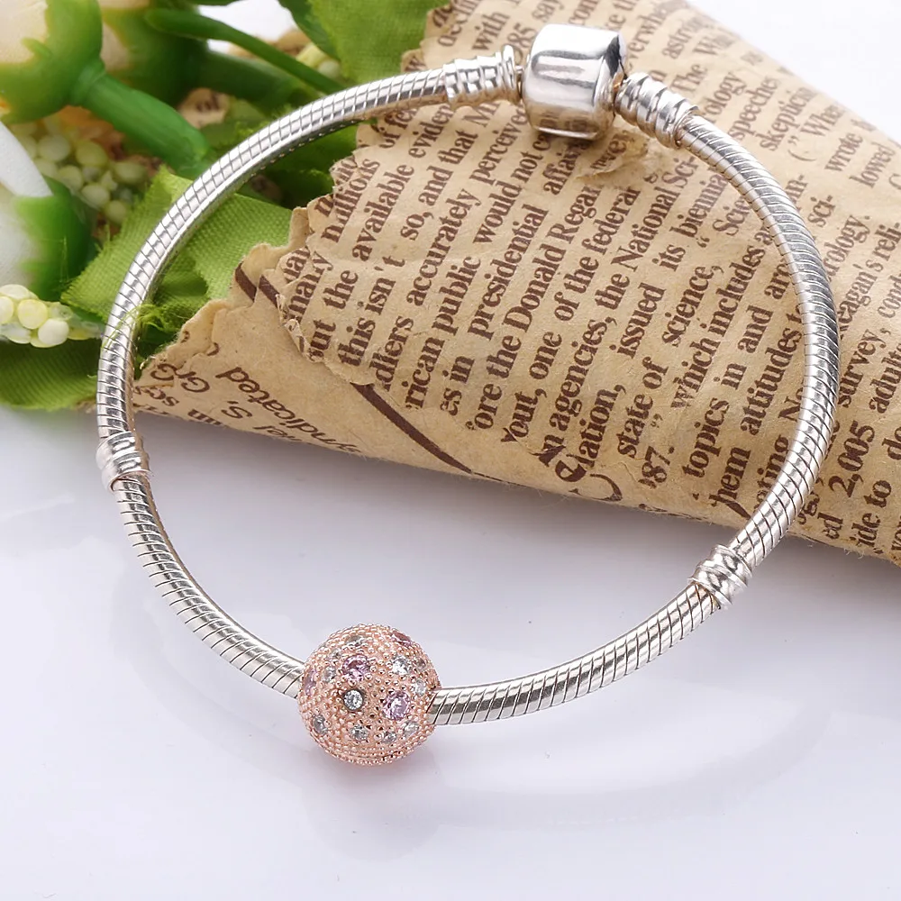 

Moonmory Rose Pink Cosmic Stars Clip S925 Sterling Silver With Pink & Clear Zircon Bead Fit Europe Charm Bracelet Diy Jewelry