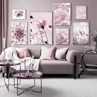 Современный скандинавский постер на холсте с розовыми цветами вишни, розой, пионами, небом, птицей, Настенная роспись для домашнего декора комнаты