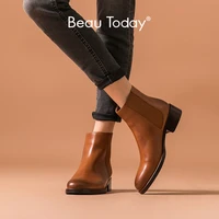beautoday chelsea boots women genuine cow leather ankle booties waxing round toe elastic band female shoes handmade 03291