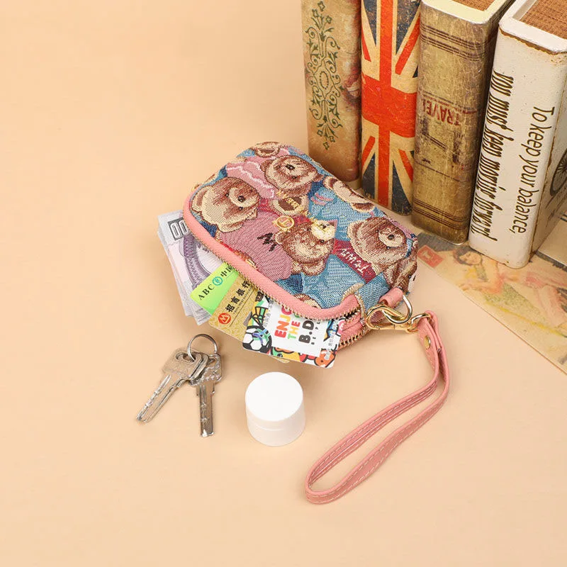 

2021 new double bag double zipper coin purse cute fabric printing can hold key grocery bag