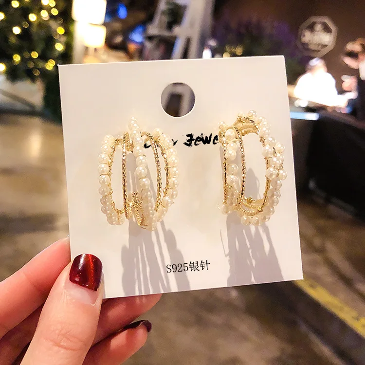S925 Серебряные иглы Корея Восточные Ворота жемчужные c-образные серьги Корейский