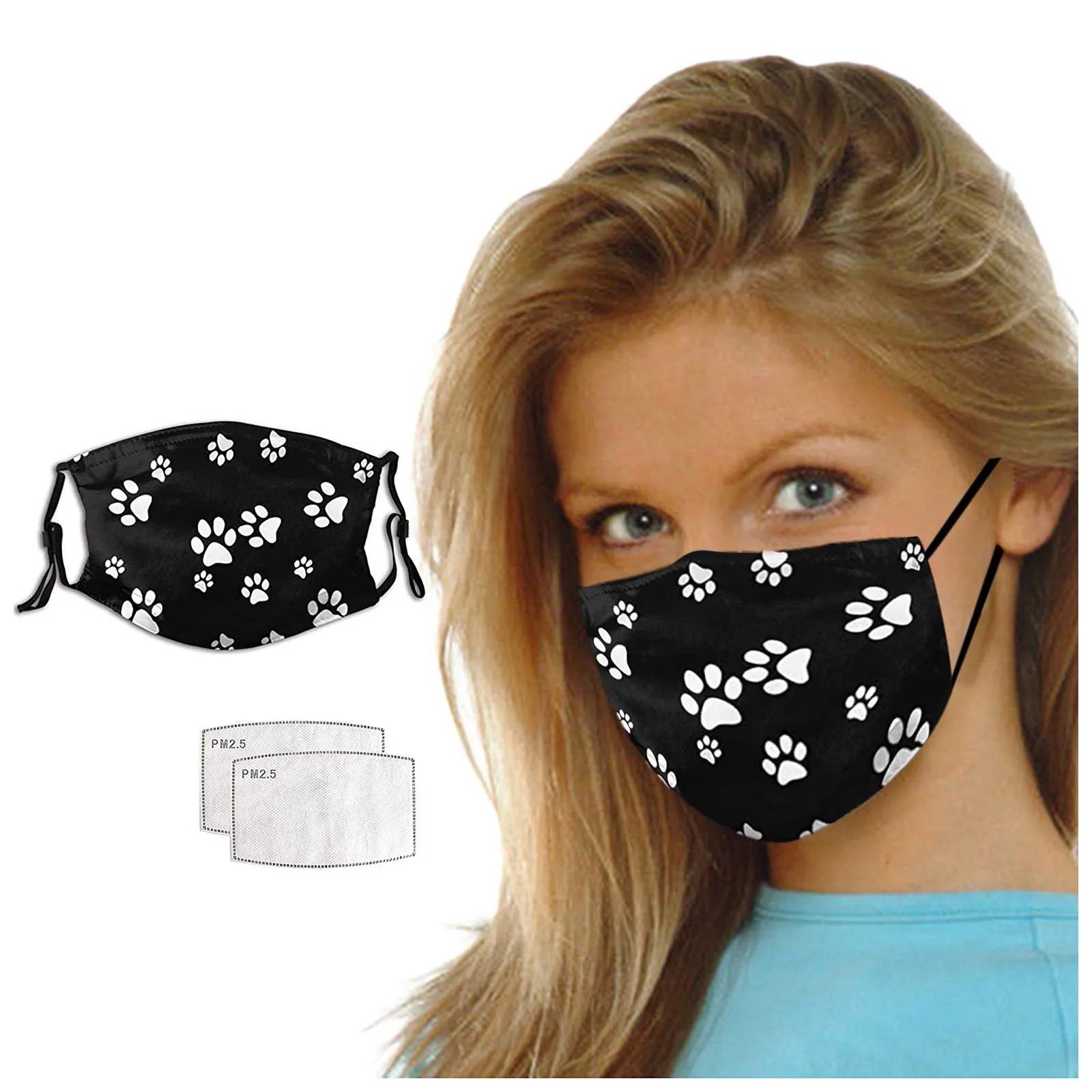 Маска для взрослых с принтом лап животных моющаяся многоразовая маска от на рот