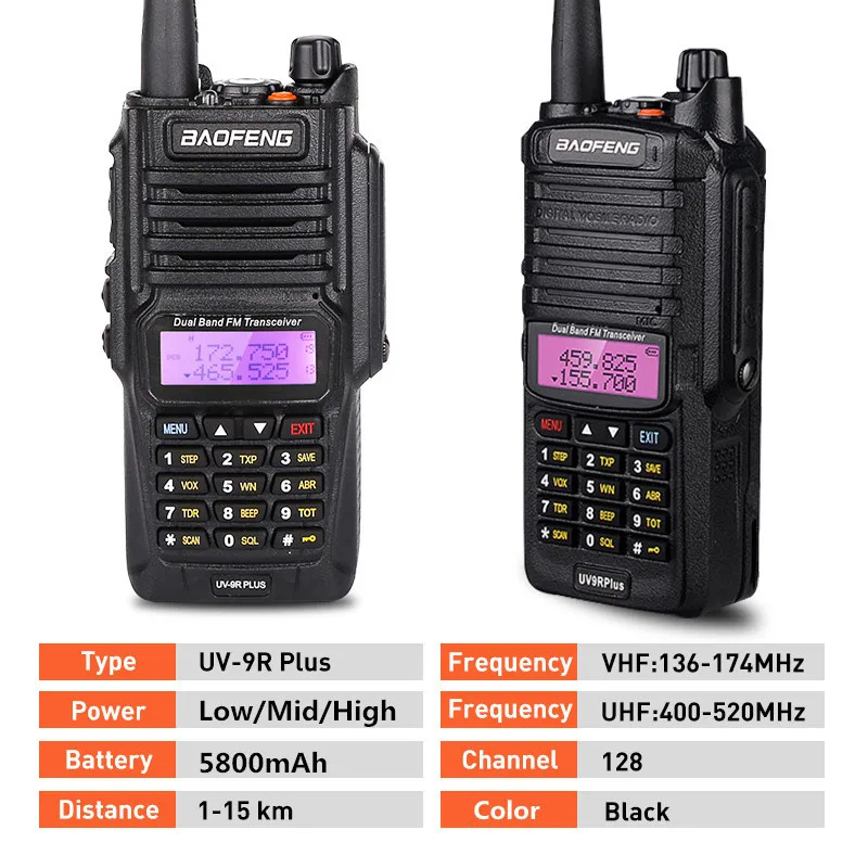 2pack baofeng uv 9r plus waterproof walkie talkie uv9rplus dual band portable cb ham radios fm transceiver two way radio free global shipping