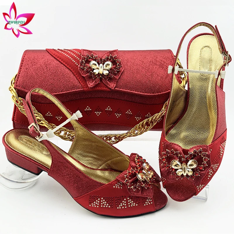 

Red Color Fashion Wedding Shoes And Bag Set Latest Nigerian Style Women Pumps Shoes And Bag To Match Set For Party