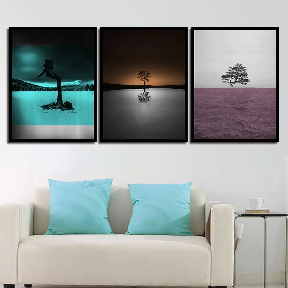 

Nordic Prints Pictures Lonely Tree Night Gray Nature Landscape Paintings Modern Wall Art Canvas Poster For Bedroom Home Decor