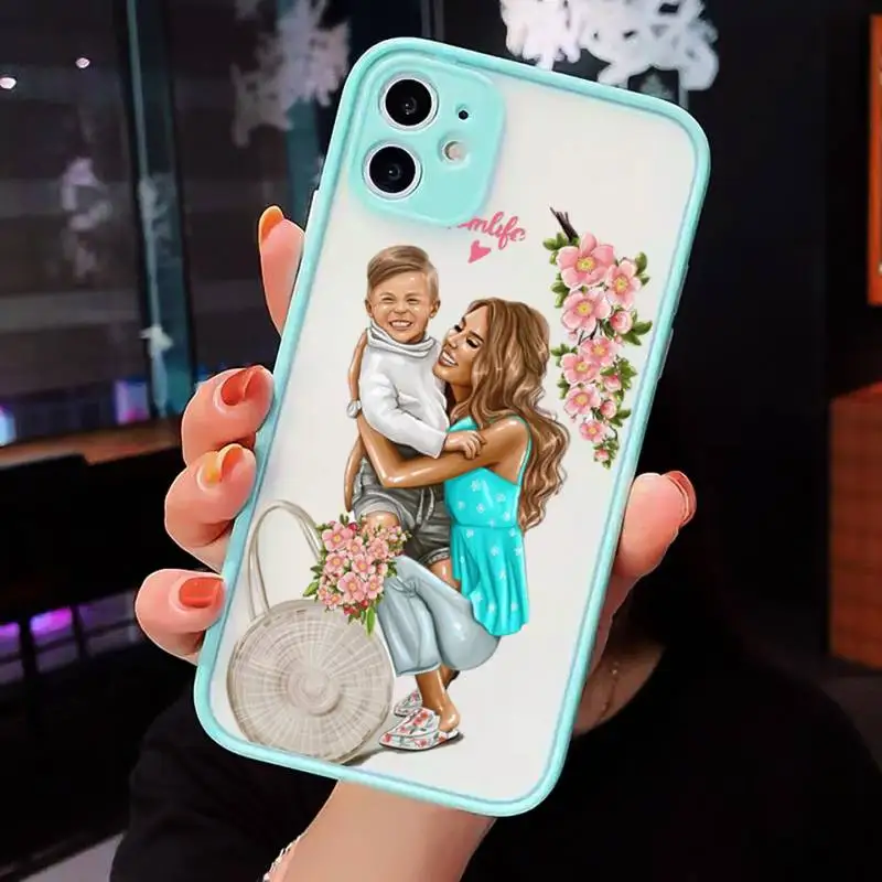 

Baby Mama Super Mom Girl Phone Case For iPhone 12 11 Mini Pro XR XS Max 7 8 Plus X Matte transparent blue Back Cover