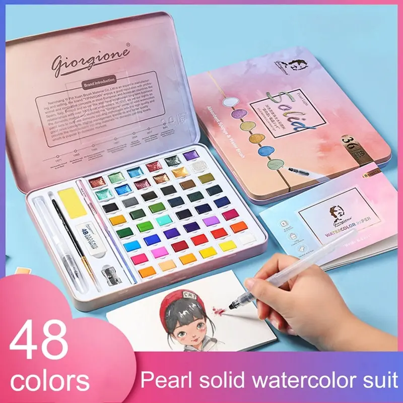 

36/48 Colors Pearl Solid Pigment Art Watercolor Suit With Pearlescent Metallic Color Artist Solid Watercolor Painting Supplies