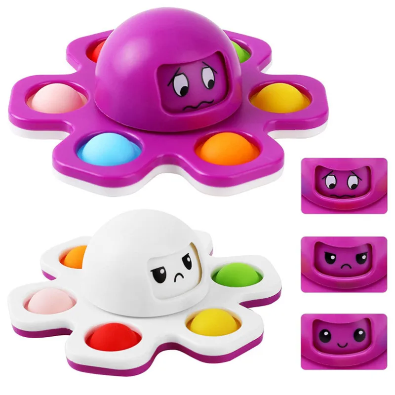 

Fidget Toys Autism Stress Relief Silicone Interactive Octopus Face-Changing Fingertip Gyro Push Bubble Sensory Reliever Toy