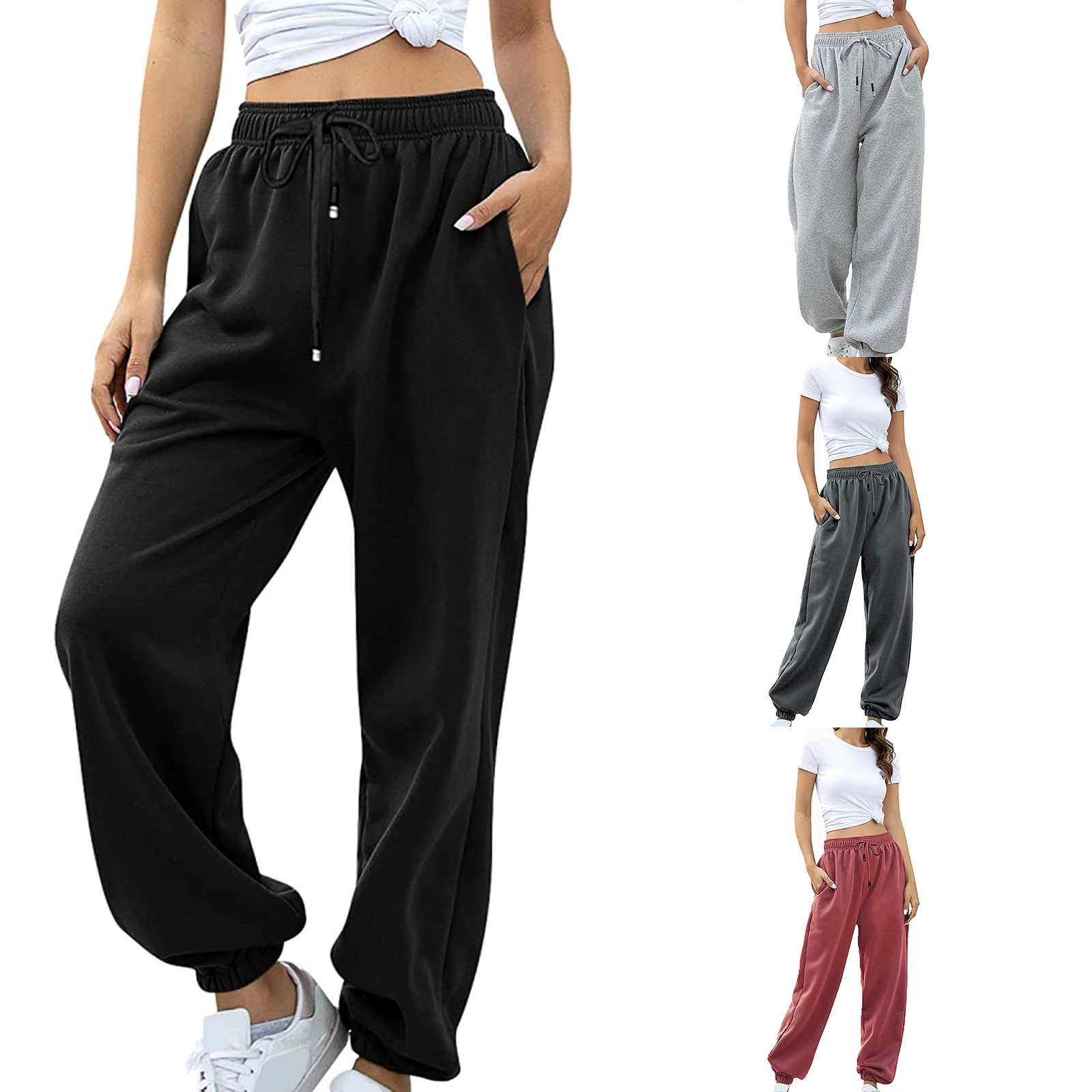 

Women Casual Sweatpants Drawstring High Waisted Joggers Pants Baggy Cinch Bottom Workout Yoga Lounge Trousers with Pockets