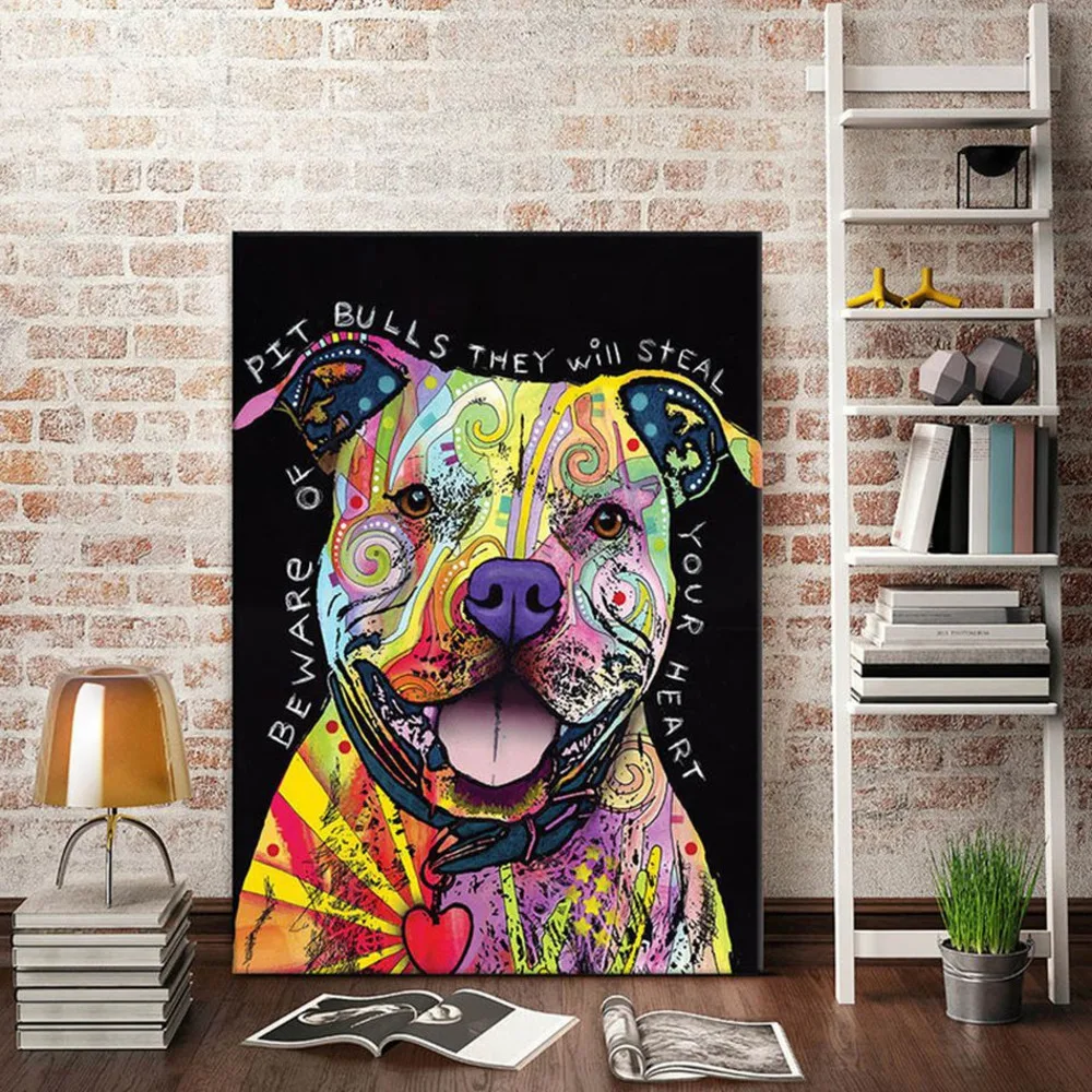 

No Framed Colorful Dog Cartoon Decorative Painting Modern Rustic Home Living Room Decoration Wall Decor Bedroom