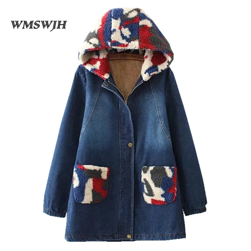 Модная зимняя повседневная синяя верхняя одежда с капюшоном средней длины