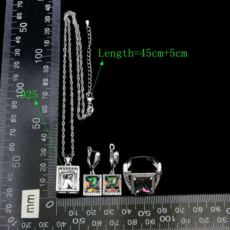 Набор украшений для женщин с квадратным мистическим радужным кубическим