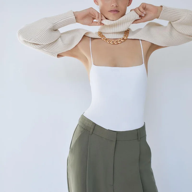 

JCHB Spring and Summer Women's Sweater Casual Solid Color High Neck Long Sleeve Sweater