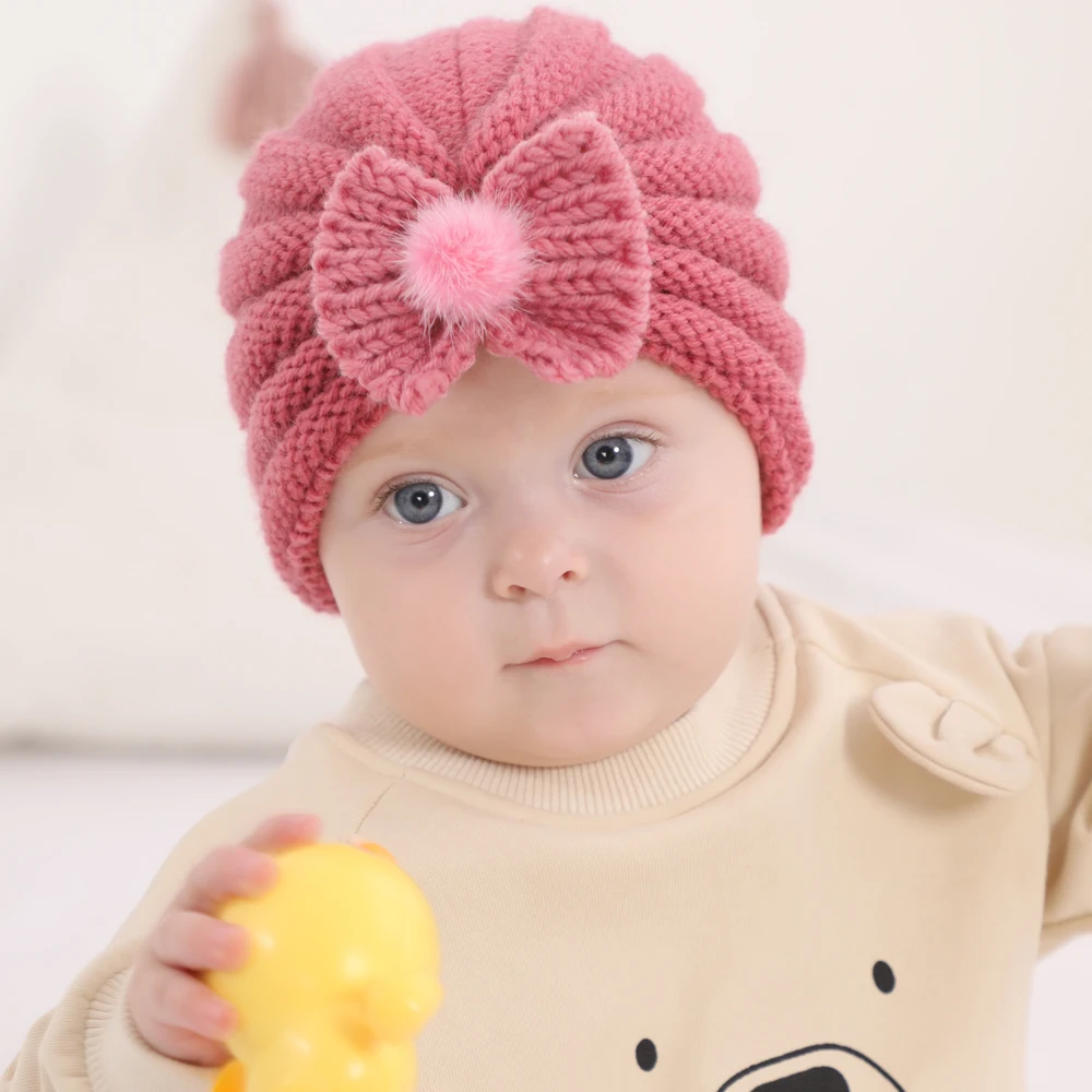 

2021 детская шапочка, шапка, помпон с бантом, Детская шапка-тюрбан для новорожденных, зимние теплые эластичные шапки для маленьких мальчиков