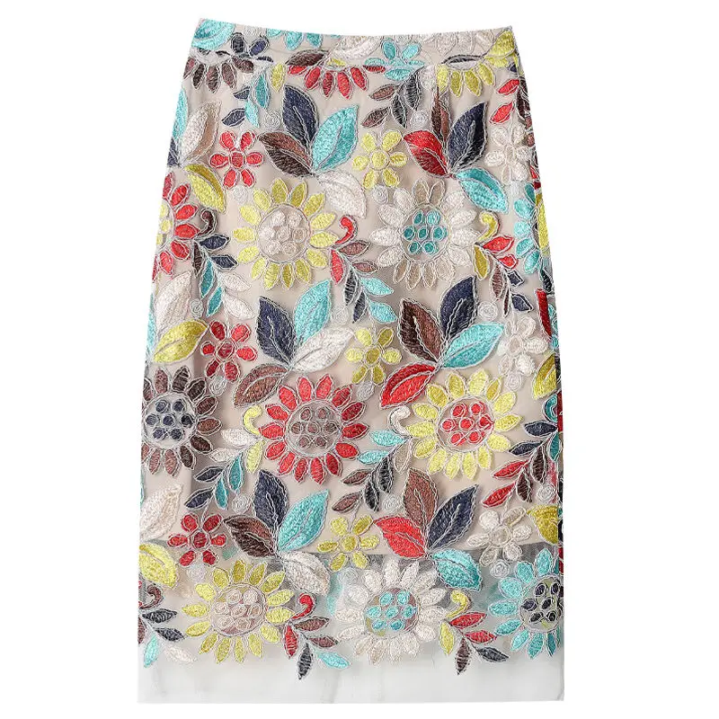 

2021 Spring Summer Pencil Skirts Women Embroidery Floral Sexy High Waist New Fashion Formal Office Lady Clothes for Female D203