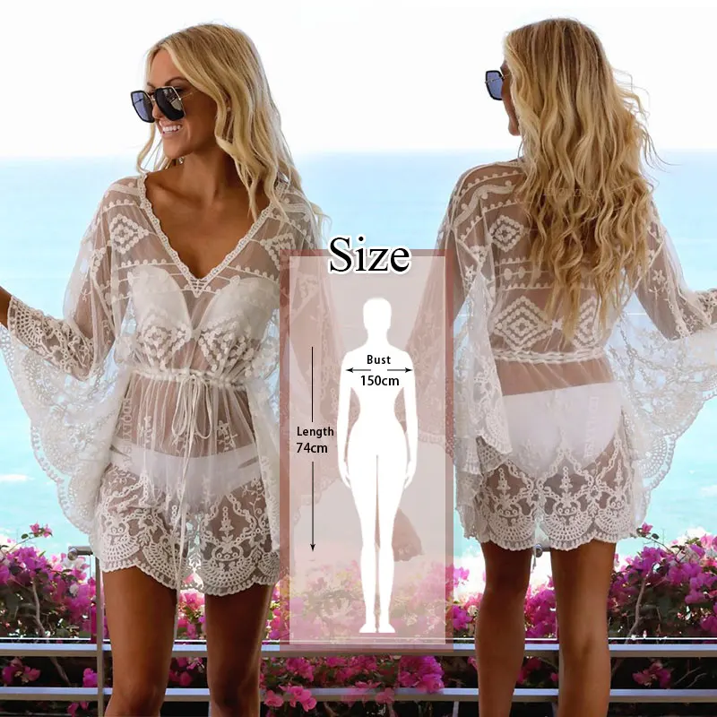 Q852White-763 Белое пляжное платье с вышивкой, туника для пляжа, Saida de Praia, бикини, накидка,, купальник, накидка, кафтан, Пляжное парео# Q763 - Цвет: Q852White-763
