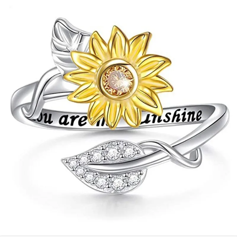 

Trendy Two-Tone Sunflower Copper Opening Women's Ring For Party Engagement Wedding Jewelry 2020 Adjustable Ring Accessories
