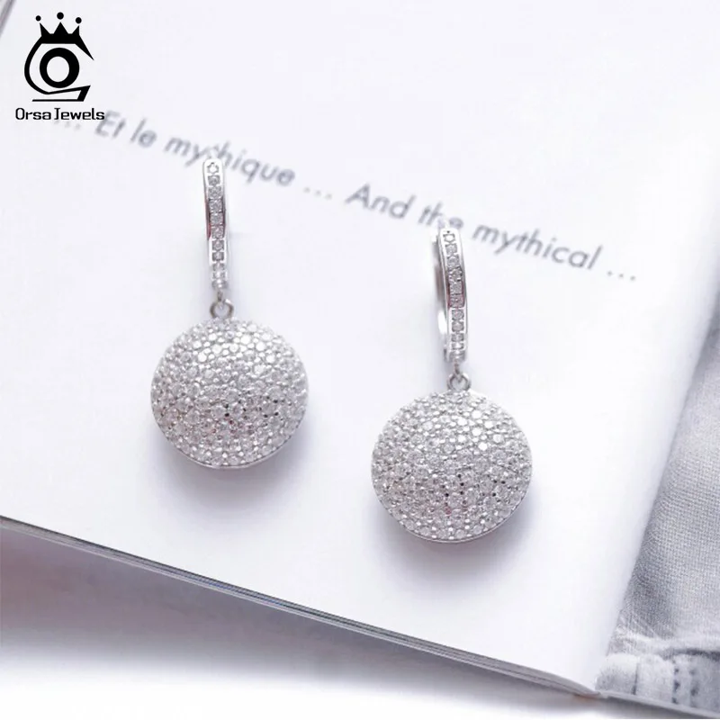ORSA JEWELS 925 Стерлинговое серебро круглый шар свисающие серьги для женщин микро